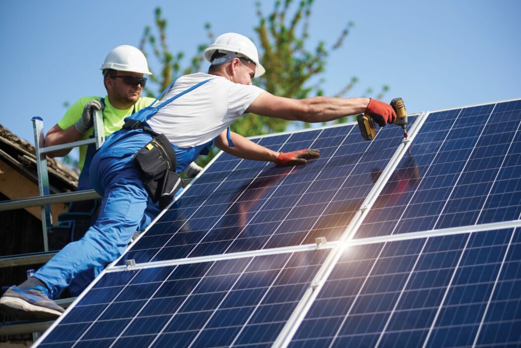 Stand-alone exterior solar panel system installation, renewable green energy generation concept from LPFA.