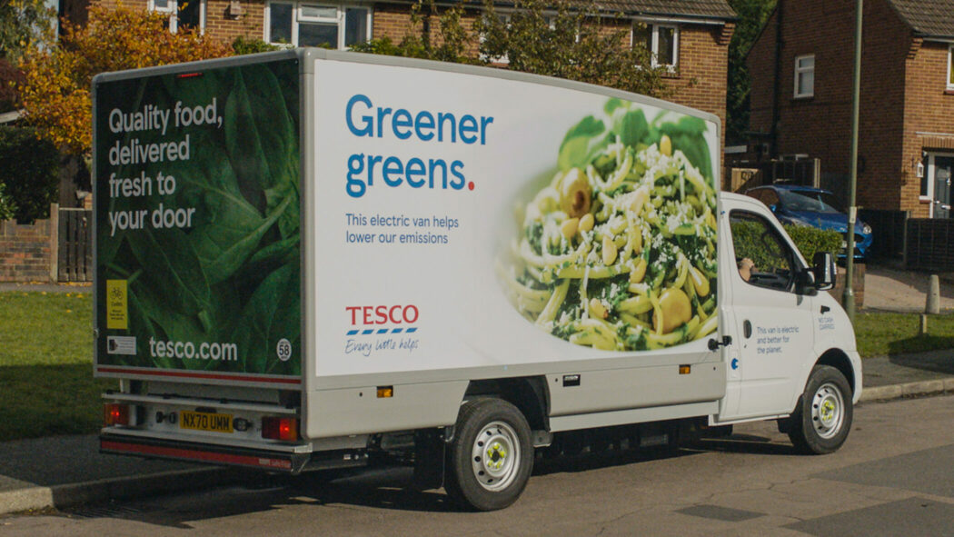 Electric food delivery van used by Tesco to reduce its carbon emissions.